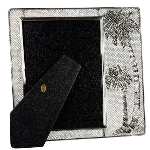 Metal Shiny Tropical Palm Tree Photo Frame 5x7 Silver Green Vacation Memories - Picture 2 of 5